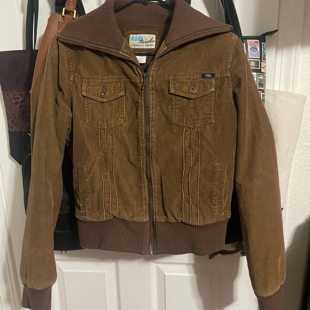 roxy paradise brown corduroy zip up jacket